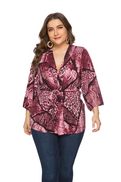 

europe and the united states large size women's 2019 spring and summer new loose snake pattern card tie shirt sq0115, White