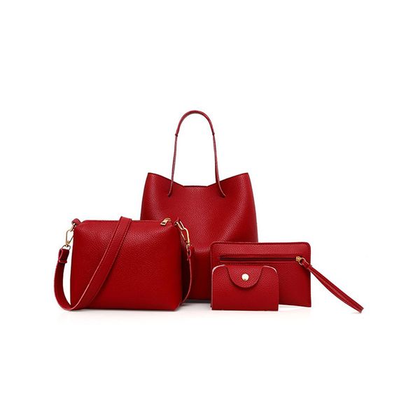 

4pcs/set women simple pu bucket shoulder crossbody bags female handbag clutchbag purse wallet messenger mother's bag card holder