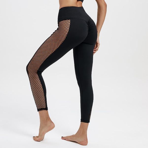 

zc-11 high waist mesh split women yoga pants sports patchwork leggings women fitness hip lifting running tight slim gym trousers, Black;blue