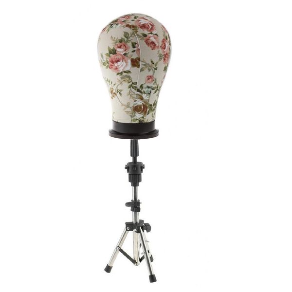 

22'' cork canvas block mannequin model head wigs making display tripod stand, White