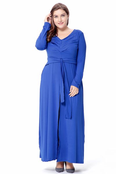 

2019 весна взрыв модели женщин новый большой размер с длинными рукавами сплит платье сплошной цвет вязать длинная юбка, White;black