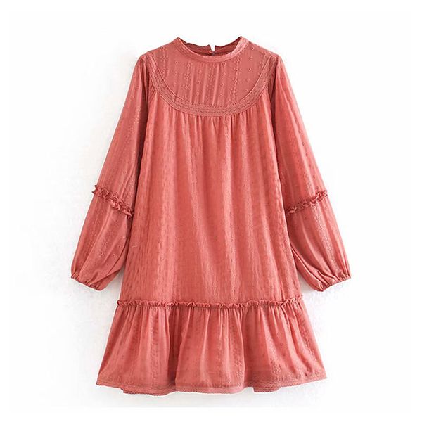 

women solid embroidery chiffon dress o neck lantern long sleeve pleated dress vintage hollow out female mini robe femme, Black;gray