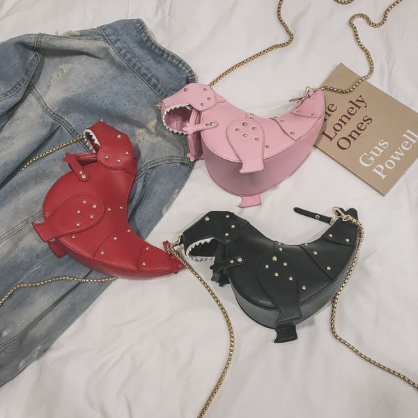 

funny 3d cartoon animal dinosaur bag rivet chain casual cute women's bolsa mochila girls bags crossbody bags for women