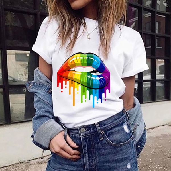 

tshirt women plus size lips gesture print t shirt short sleeve t-shirt harajuku casual tee for female clothes brand fashion, White