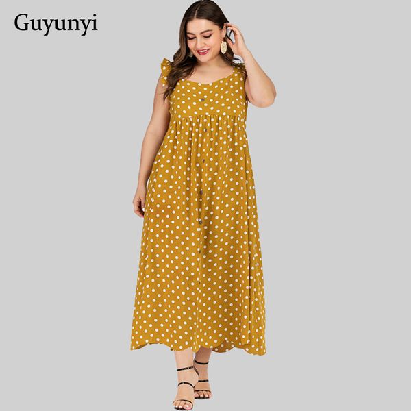

dot casual summer dress 2019 sleeveless decorative button fit and flare mid-calf long plus size dress women, Black;gray