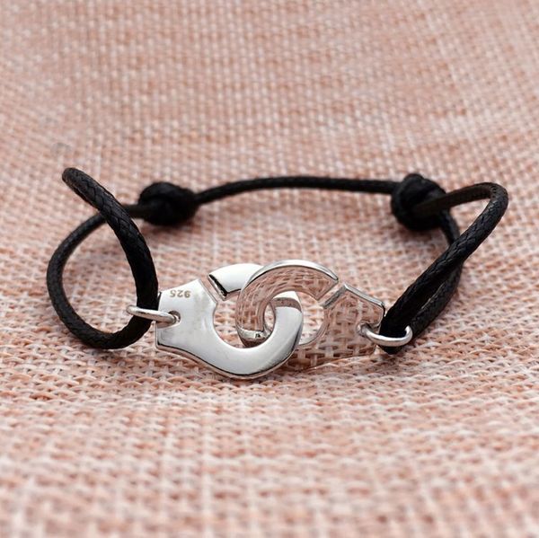 

france pour femme jewelry 925 sterling silver handcuff bracelet for women men rope bracelet 925 silver bracelet menottes bijoux cx200702, Black
