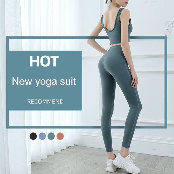 

2020 new yoga suit women autumn winter fitness exercise yoga set no awkward line fashion fitness leggings suit women, White;red