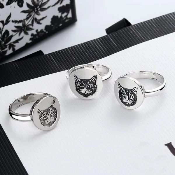 

europe america retro lady women brass silver plated engraved cat head g letter round disk rings size6-8, Slivery;golden