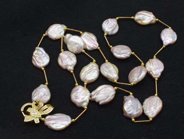 

beautiful new natural freshwater pearl reborn keshi purple flat necklace nature 30" 20-24mm, Silver