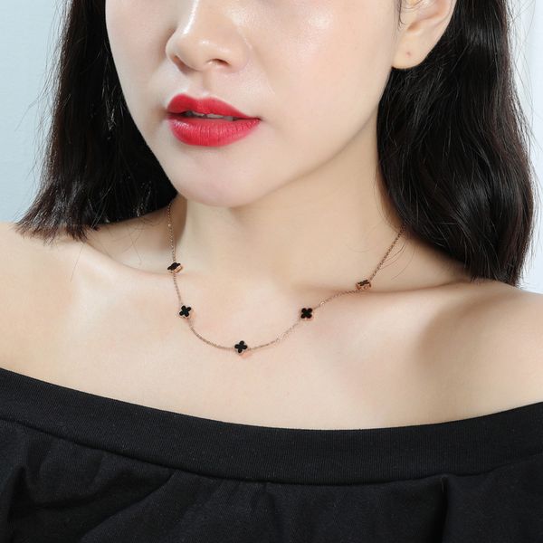 

wholesale- fashion necklace women buckle korean temperament color gold clavicle chain titanium steel accessories string necklaces no fade, Black
