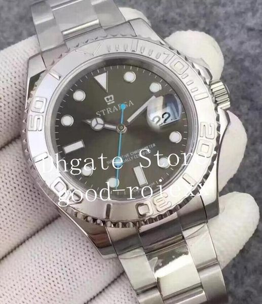 

men's wristwatches mens automatic movement eta 3135 watch men date gray rotating bezel mechanical 116622 sapphire steel sport casual wa, Slivery;brown