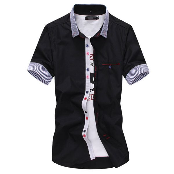 

men shirt 2019 hawaiian shirt fashion multicolor stripe splicingmale casual short sleeve brand men's clothing camisas xxxl, White;black