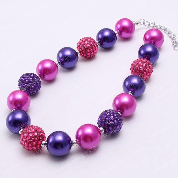 Atacado Kid menina Chunky Beads rosa quente Colar + Cor Púrpura ChiBubblegum Chunky Beads Colar Jóias para a menina Kidsldren