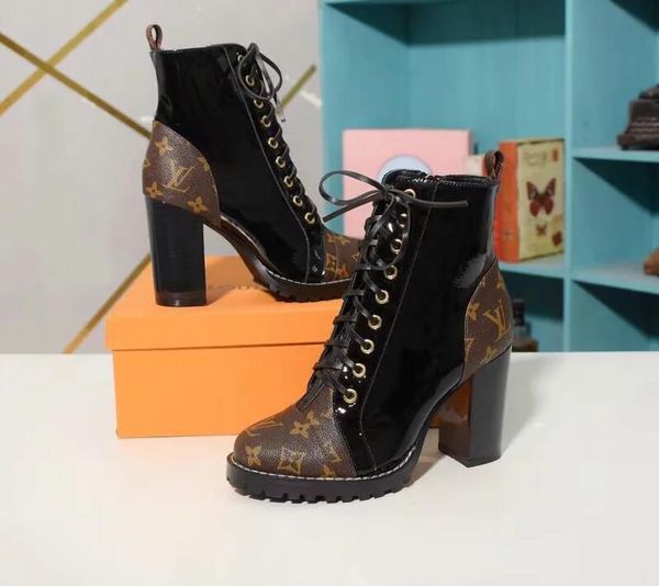 

matchmake low boot with monogram canvas strap womens luxury boots fashion leather chunky heel martin boots women desert booties, Black
