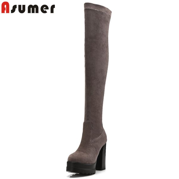 

asumer 2020 fashion autumn winter boots round toe zip over the knee boots round toe platform thigh high big size 34-42, Black