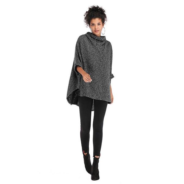 

plus size winter women turtleneck cloak sweater vintage batwing sleeve long irregular sweaters loose knitted, Black