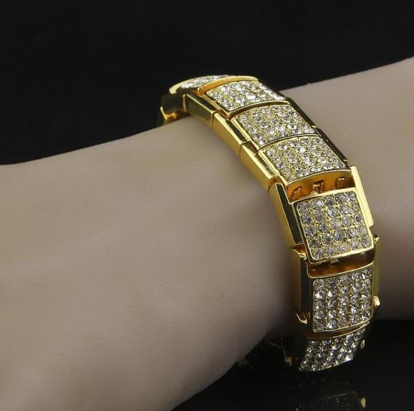 

hip hop bling iced out cubic zirconia bracelet men women diamond braceletgeometric square cz stone chain bracelets jewelry, Black