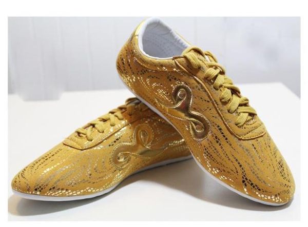 

kids&5color new leather tai chi martial arts sneaker auspicious clouds wushu shoes golden/red