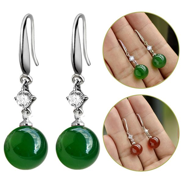 

silver color earrings green round water drop natural color stone dangle earrings women/girls long drop fashion jewelry