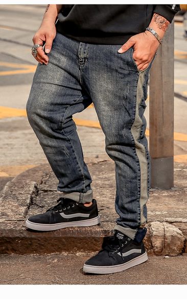 

mens конструктора вскользь джинсы плюс размер мода homme брюки полосатые синие джинсовые брюки, Blue