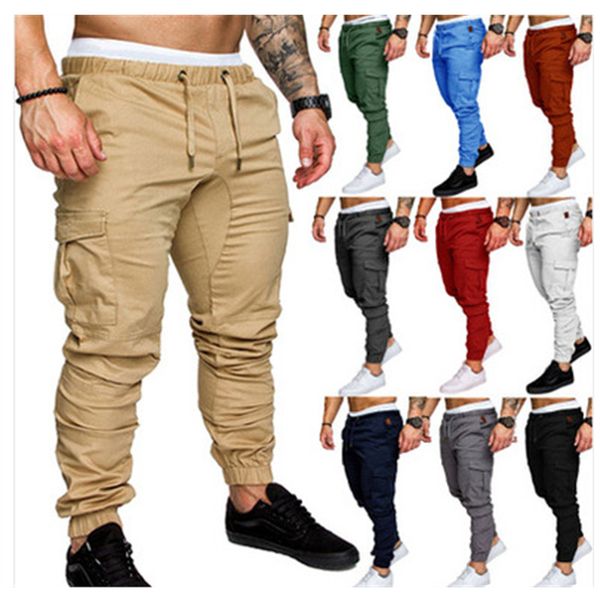 

brand men pants hip hop harem joggers pant male trousers mens fashion trend solid classic khaki multi-pocket sweatpants 3xl, Black
