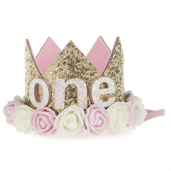 

birthday girl party flower hats pink princess crown 1st 2nd year old number baby kids hair accessory birthday party decors