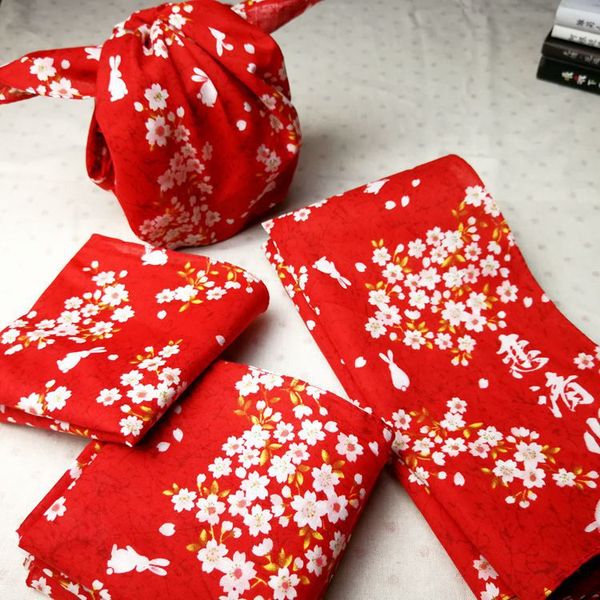 

japanese style handkerchief square scarf red blue printed polyester material, White