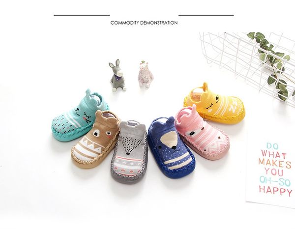 

ins fox kids весна новый мультфильм антипробуксовочная первый ходунки пола носки хлопок детская обувь нескользящие носки малышей детские нап