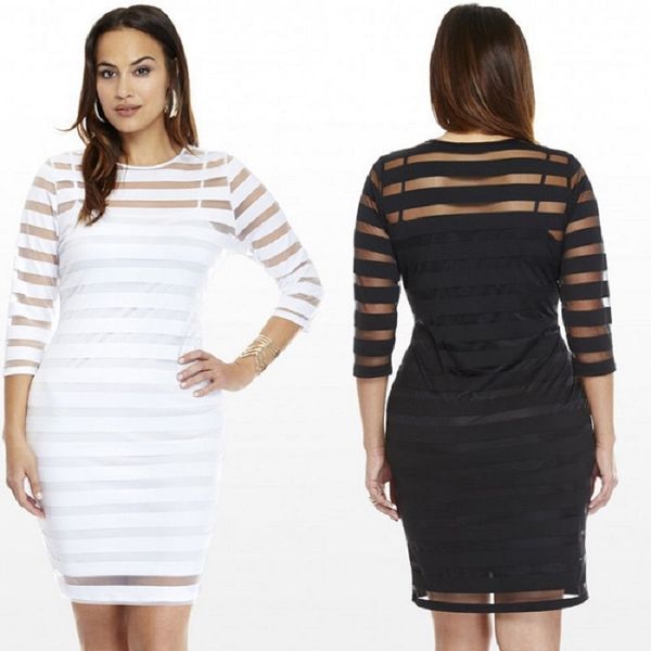

women clothing club dress elegant bodycon pencil dress 4xl summer autumn women plus size see-through, Black;gray