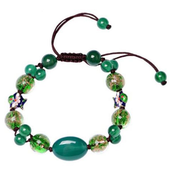 

ethnic style green agate glazed bracelet female korean version of the simple personality sen bracelet handmade woven, Black