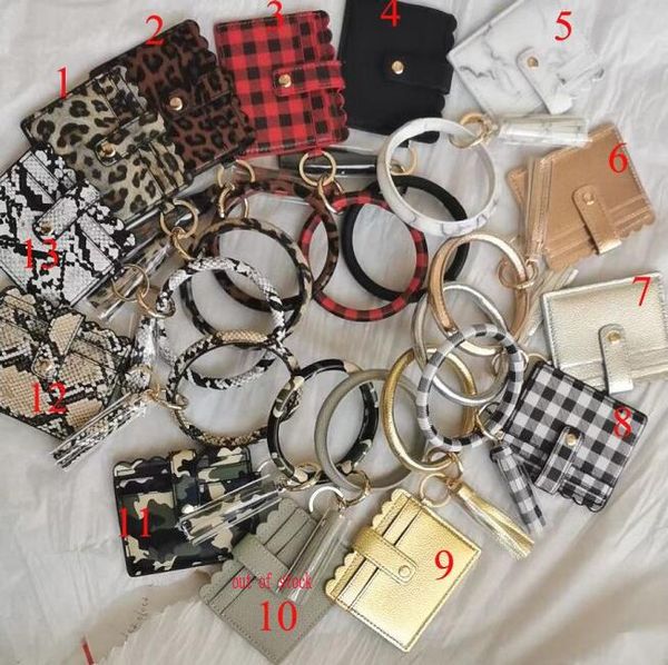 

fashion monogrammed mixed colors leopard snakeskin plaid clutch keychain big o wristlet bracelet tassel credit cards wallet keyring, Silver