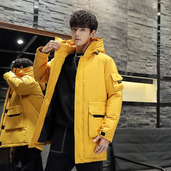 

winter down jacket men's warm padded fashion parka men solid color casual cotton coat man wild loose long jacket male clothes, Black