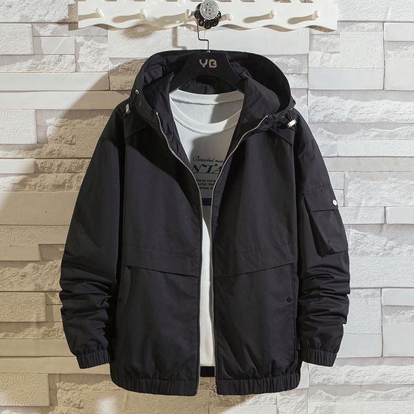 

autumn new jacket men fashion solid color casual hooded jacket man streetwear wild hip hop loose bomber large size m-4xl, Black;brown