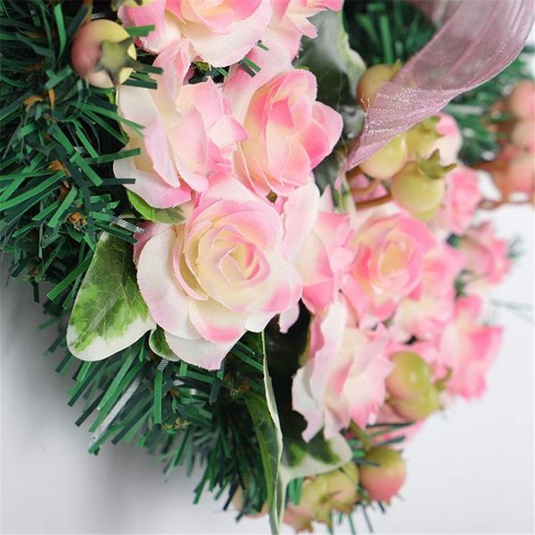 

christmas wreath,1pc 30 pink rose mas berry green leaf elements decor door wall ornament christmas home decor (pink, 30cm) christmas decorat