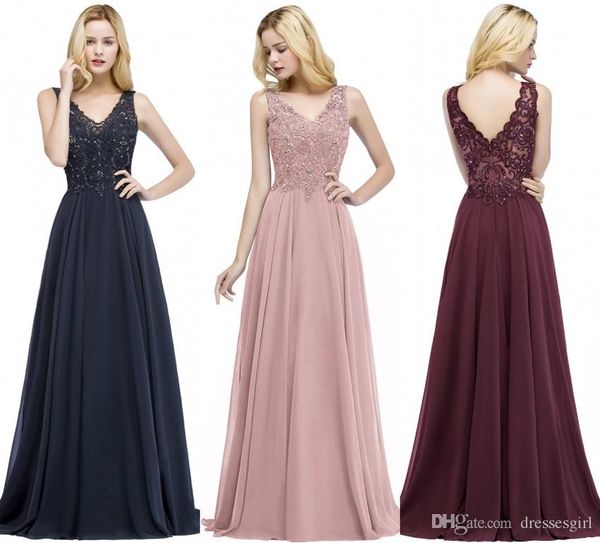 

babyonlinedress real image beads lace long evening dresses 2020 illusion back prom party dresses chiffon v neck evening gowns cps873, Black;red