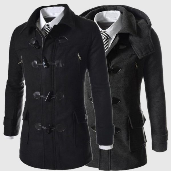 

xiu luo mens woolen coats 2019 new winter slim fit casual long overcoats fashion solid detachable hooded outerwear plus size 3xl, Black