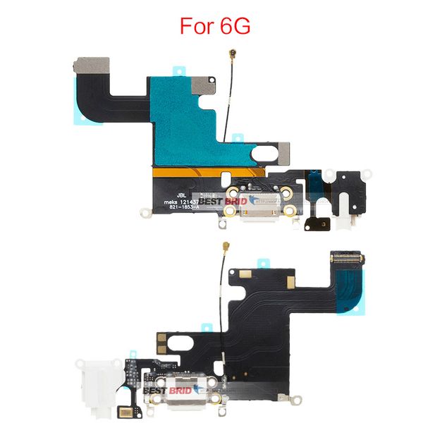 

50pcs/lot charging flex cable for iphone 6g 6 plus usb charger port dock connector with headphone audio jack replacement parts