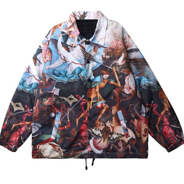

plegie oil painting the elder fall of the rebel angels painting print windbreaker coaches jackets coats hip hop streetwear, Black;brown
