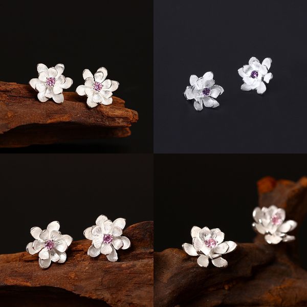 

925 s silver inlay stone classics lotus ear nail girls national customs lotus earrings concise ear rings for ladies infinity bracelets, Golden