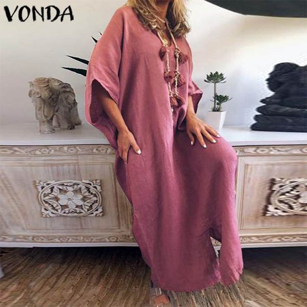 

вонда плюс размер maxi длинное платье женщины vintage половина рукава платья 2019 весна лето вскользь сыпучие vestidos bohemain robe, Black;gray