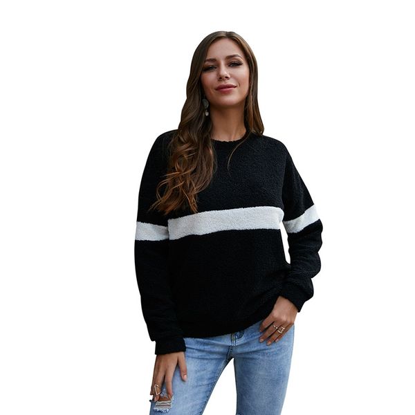 

fashion patchwork pullover fleece sweatshirts women thick warm casual winter autumn sweatshirt pullover 209 korean style, Black