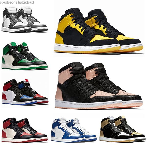 

brand shoes1 crimson tint jumpman 1s new love mens basketball shoes royal blue chicago golden purple womens trainers designer sneakers, Black