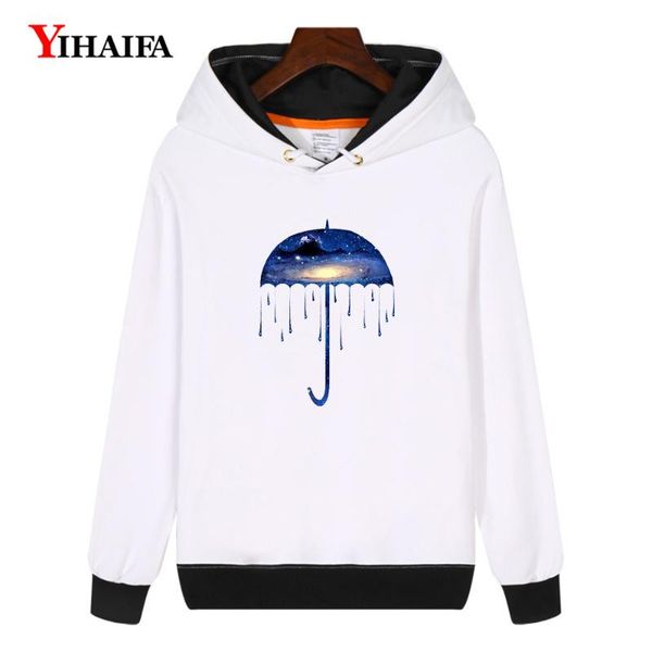 

yihaifa women hoodies kpop sweatshirts galaxy umbrella printed pullover loose hooded thick winter fleece coat, Black