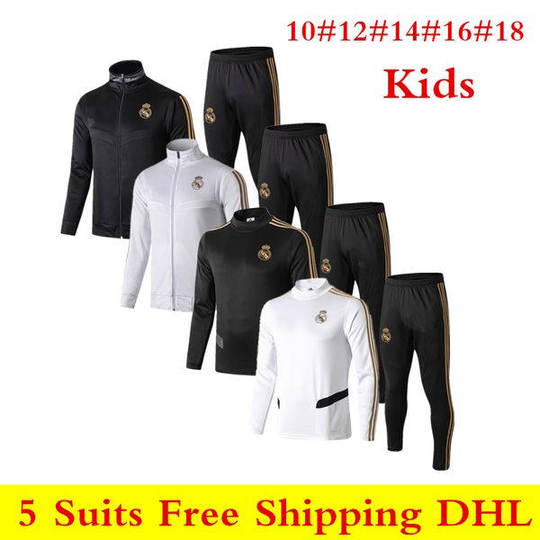 

19 20 new real madrid kids tracksuits 2019 2020 hazard youth soccer sets jersey benzema bale child long sleeve leisure jacket training suit, Black