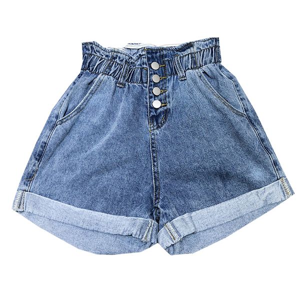

seebeautiful simple denim shorts female lace-up button pocket elastic high waist loose summer 2020 new fashion tide l463, White;black