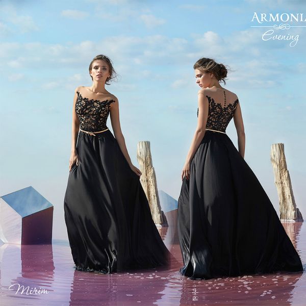 

black tmarmonia customined a line prom dress jewel short sleeve lace applique party dress sweep train robes de soirÃ©e