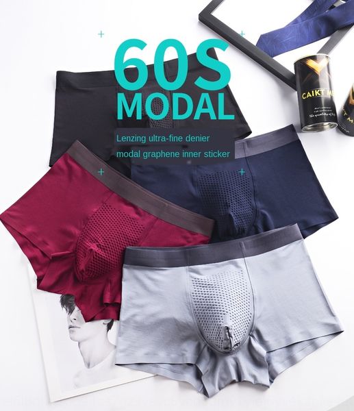 

graphene underwear 60s men's modal honeycomb traceless middle waist boxer pants high underwear and shorts quality shorts japan, Black;white