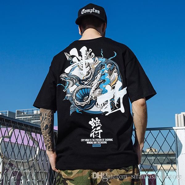 

Хип-хоп Футболка Мужчины Змея Китайские футболки Charaters Уличная одежда Harajuku 2019 Вес