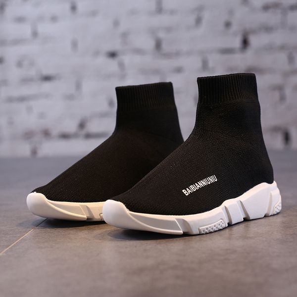 

socks socks children's sneakers girls 2020 high-elastic knitted sports shoes boys' autumn tide children's shoes, Black