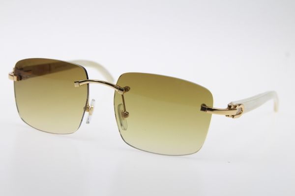 

2020 wholesale rimless glasses t8300816 designer white genuine natural horn sun glasses men sunglasses with box sunglasses new, White;black